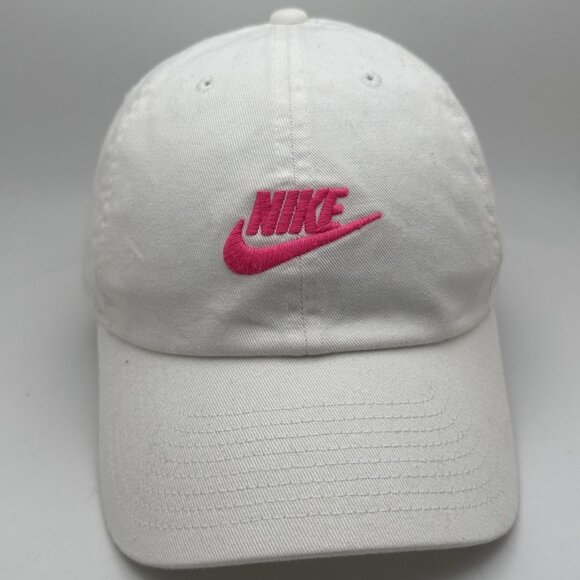 Nike  Hat Cap White Pink Embroidered Logo Ball  One Size Adjustable Casual - Picture 1 of 5